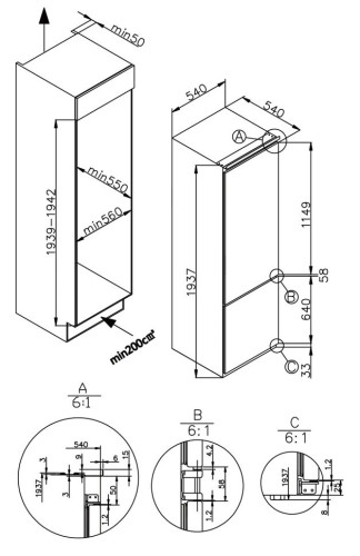 Встраиваемый холодильник Meferi MBR193 LOW FROST LIGHT