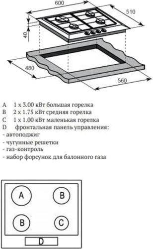 Газовая варочная панель Millen MGHGD 7501 WH